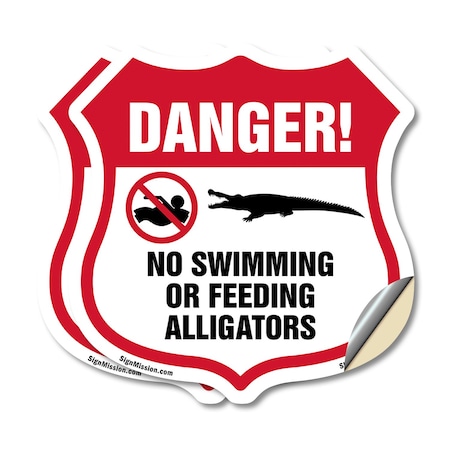 Signmission Alligator Warning Shield Sign Danger! No, 4 inch X 4 inch, Vinyl Decal, 2PK SHI-D-2PACK-4-356