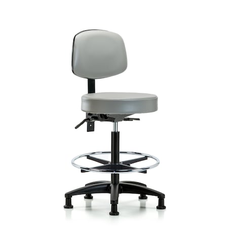 Blue Ridge Ergonomics Vin Stool with Back-High Bench Ht with Seat Tilt, Chr FR, andStat Glides in Dove Trailblazer Vin BR-VHBST-RG-T1-CF-RG-8567
