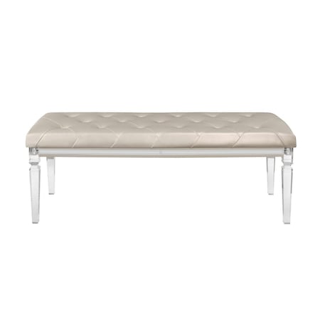 Homeroots 54in Champagne and Clear Upholstered Faux Leather Bench 384033