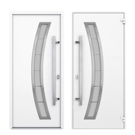 Vdomdoors Steel Door Deux 6500 White 2 Sidelight Exterior Windows Stainless Inserts Single Modern Painted-W16 DEUX6500EXD-WS-W16+36+16 x H80-Right-hand Inswing