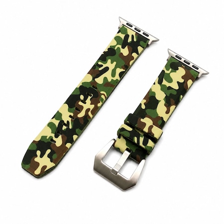 Elegani Rubber Band Compatible with Apple Watch 45mm, Green, Green/Yellow Gold/Rose Gold Buckle RSCMB2-GRN-45
