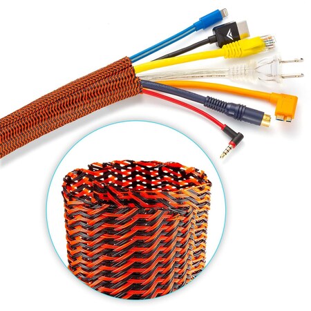 Maximm 10ft 1" Split Wire Loom Cable Protector, Black/Orange SCW-10FT-1-BO-1PK