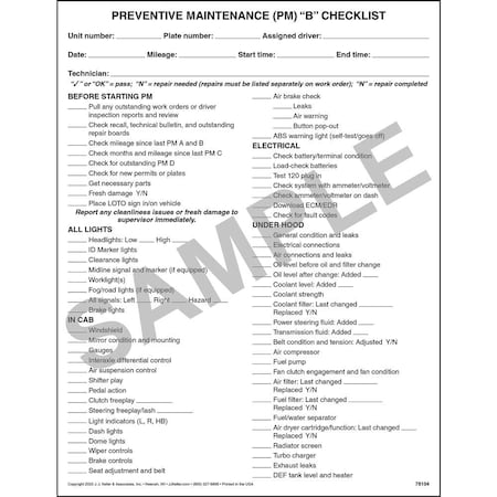 Jj Keller Preventative Maintenance B Checklist 78104
