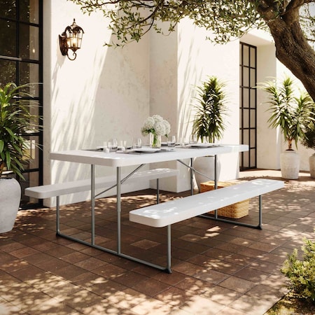 Flash Furniture Insta-Fold 6 Foot Granite White Indoor-Outdoor Picnic Table - Commercial Grade Foldable Steel Frame RB-EBB-3072FD-MND-WH-GG