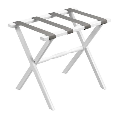 Homeroots Hotel White Finish Wood Folding Luggage Rack With Gray Straps 383077