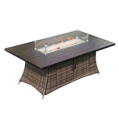 Homeroots Brown Wicker Outdoor Patio Gas Fire Pit Table 468417
