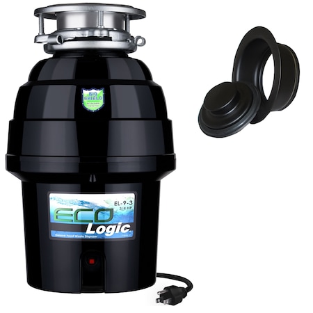 Eco Logic 3/4 HP Continuous Feed Garbage Disposal with Black Sink Flange 10-US-EL-9-DS-3B-BK