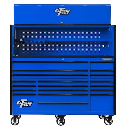 Extreme Tools Hutch and Roller Cabinet, 19 Drawer, Blue, 72 in W RX7220HRUK