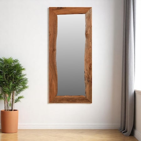 Homeroots 32" Brown Live Edge Solid Wood Full Length Hanging Mirror 567999