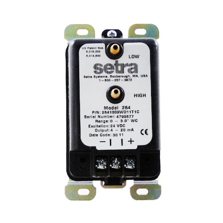 Setra Controls Wc +/-1 Transducer, 4-20Ma Out 0/3" 2641003WD11T1C