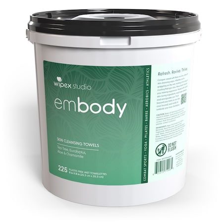 Wipex Natural Body Wipes 225ct Fitness Bucket, Tea Tree/Eucalyptus, Plant-Based Shower Wipes WX71996BME