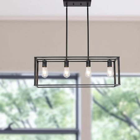 Homeroots Black Metal Four Light Caged Rectangular Hanging Pendent Light 606248