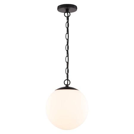 Vaxcel Linden 1-Light Matte Black Mid-Century Modern Globe Pendant Light with Opal Glass Shade P0455