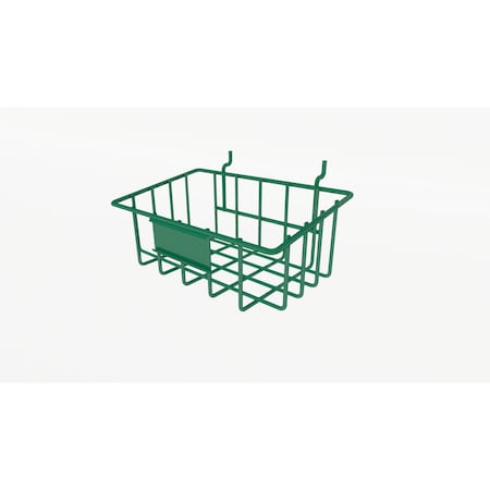 Angola Wire Products Slanted Pegboard Wire Basket with Name Plate, Green Powder Coat, 8"L x 5"W x 4" H C-PBBSK-1-GR