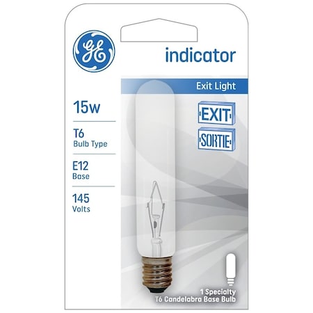 Ge Appliance Light Bulb, 15 W, T6 Lamp, E12 Candelabra Lamp Base, 100 Lumens, 2500 K Color Temp 22114