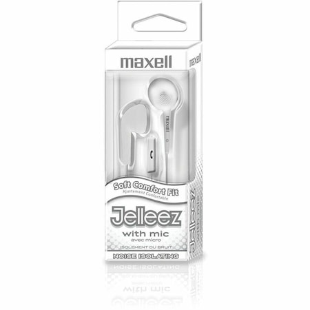 Maxell On-Ear Wired Earbud, Fully Rubberized w/In-Line Mic, 4 ft Cord, White 199728