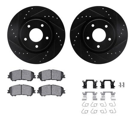 Dynamic Friction Co DFC Brake Rotor - Dimpled & Slotted - Black w/5000 Brake Pads & HW Kit 8512-67130