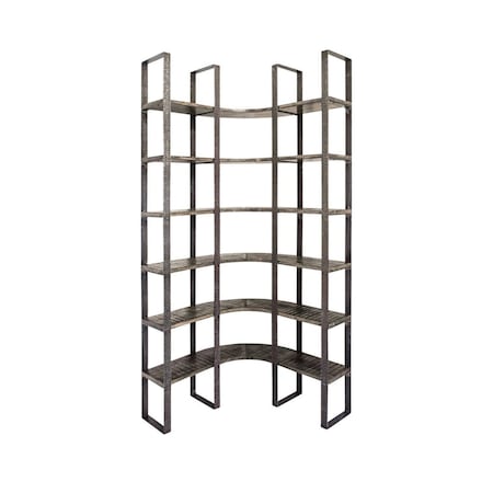 Homeroots Brown Iron and Solid Wood Six Tier Bookcase 392221