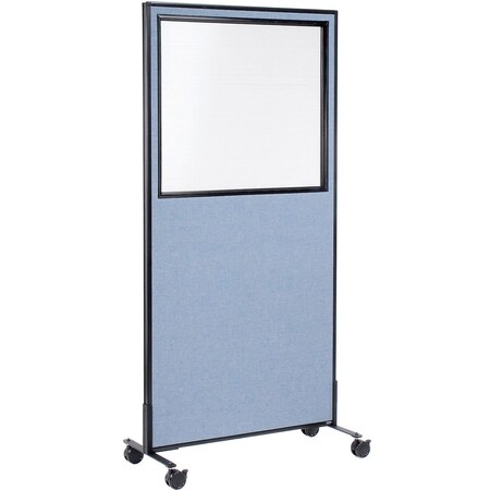 Global Industrial Interion Mobile Office Partition Panel with Partial Window, 36-1/4"W x 75"H, Blue 694981MBL