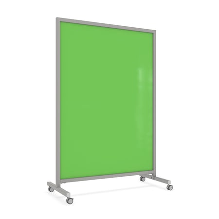 Ghent EZ Mobile Glassboard, Aluminum Frame, Non-Magnetic, 75"H x 50"W, Green EZ1NA7550GN
