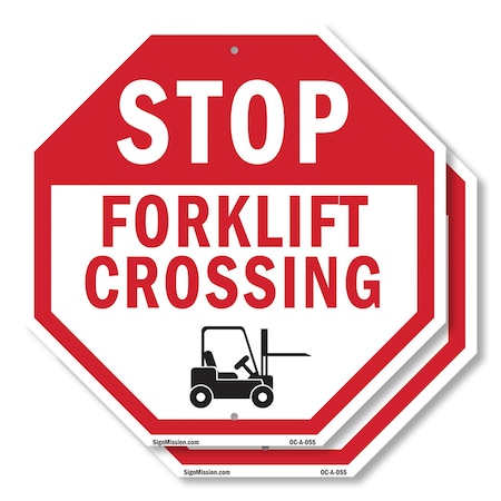 Signmission Stop Forklift Crossing, 10 inch X 10 inch, Aluminum Metal Signs, 2PK OC-A-2PACK-10-55