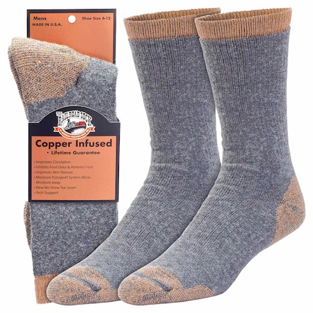 Railroad Sock Mens Premium Copper Infused Crew Socks, Charcoal/Copper, 6-12 M, 1 PR 4010 CH
