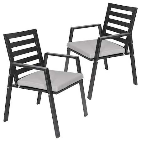 Leisuremod Chelsea Modern Patio Dining Armchair in Aluminum with Removable Cushions, Light Grey, 2PK CC20BL-LGR2