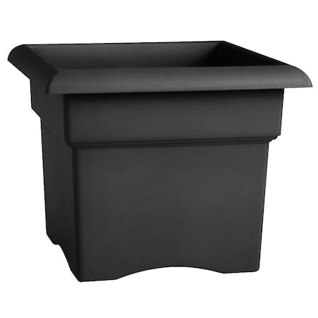 Bloem Box Planter, 14 in W, 14 in D, Square, Thick Wall Design, Plastic, Black 57914