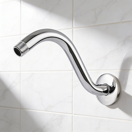Supplygiant S Shaped Shower Arm with Flange 8 in Stainless Steel with 1/2 in Threated Connector, Chrome Finish 74-TB0TG-D