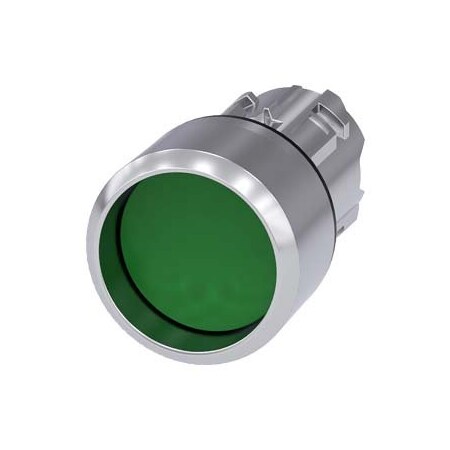 Siemens Pushbutton, 22 mm, round, metal, shiny, green, Front ring, high 3SU1050-0CB40-0AA0-ZY19