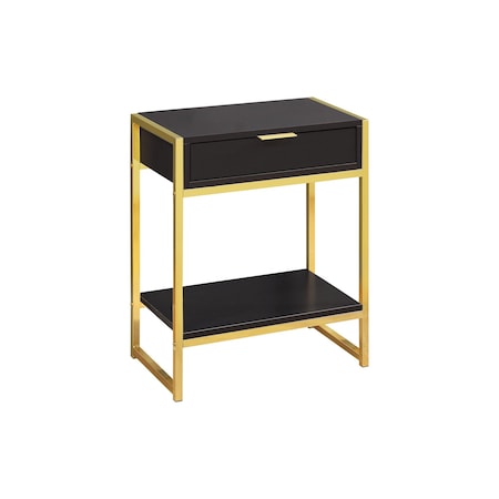 Homeroots 24" Gold And Dark Brown Wood And Metal End Table With Drawer And Shelf 333232