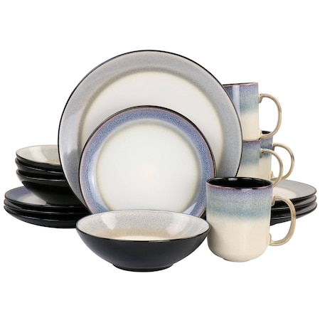 Gibson Elite Rings of Saturn 16 Piece Reactive Glaze Stoneware Dinnerware Set in Grey 127325.16R