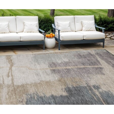 Homeroots 10' X 14' Gray Charcoal And Beige Abstract Washable Indoor Outdoor Area Rug 588527