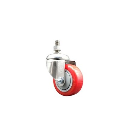 Service Caster 3.5 Inch 316SS Red Polyurethane Wheel Swivel 1/2 Inch Threaded Stem Caster SCC SCC-SS316TS20S3514-PPUB-RED-121315