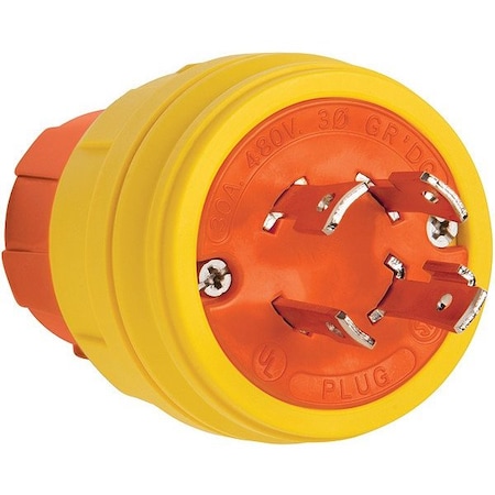 Pass & Seymour Locking Plug, 30 A, 480V AC, Three Phase, 3 Pole, Screw Terminals, Yellow 28W76AM
