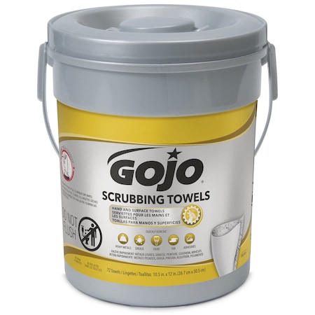 Gojo Hand and Surface Scrubbing Towels, Bucket, 72 Wipes per Container, Citrus, Moisturizing, Gray 6396-06