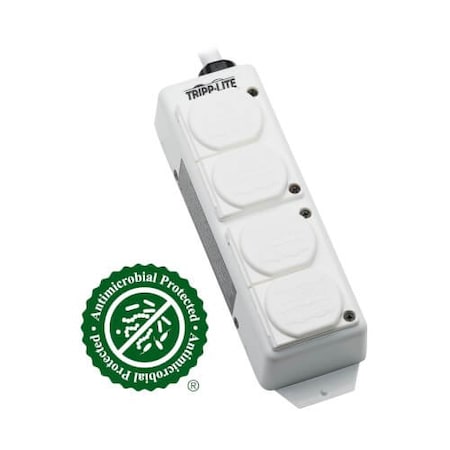Tripp Lite Outlet Strip, Hospital Grade, 4 5-15R-HG, 5-15P-HG, 15 ft., White PS-415-HGDG
