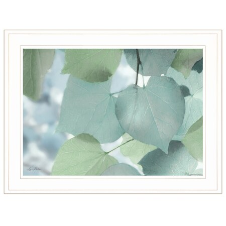 Homeroots Aqua Leaves 1 White Framed Print Wall Art 405044