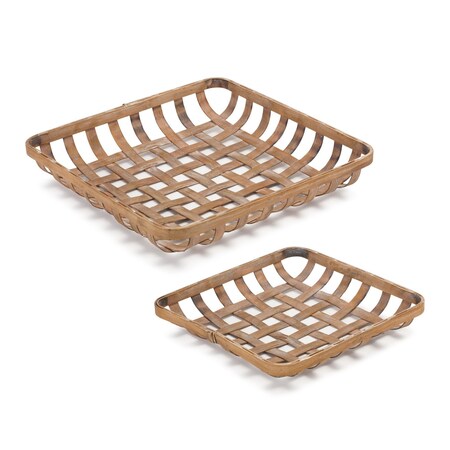 Homeroots Set of Two Brown Square Bamboo Vanity Tray 516326