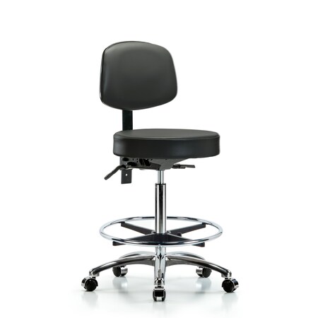 Blue Ridge Ergonomics Vinyl Stool, Back, Chrome, High Bench, Tilt, Foot Ring, Casters, Carbon BR-VHBST-CR-T1-CF-CC-8823
