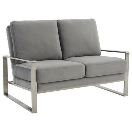 Leisuremod Jefferson Contemporary Velvet Loveseat with Silver Frame, Light Grey JAS53LGR