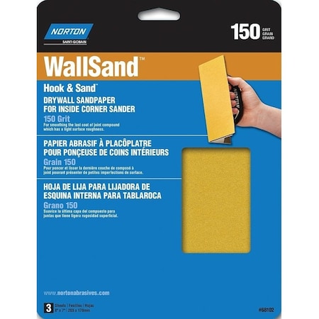 Norton Co Corner Sandpaper, 8 in L, 7 in W, P150 Grit, Fine, Aluminum Oxide Abrasive 68102