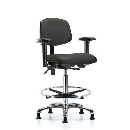 Blue Ridge Ergonomics High Bench Chair Chair, Vin, Hi Ben, Chr Tilt AA CF Gld, Gry, Adjustable Arms, 26" to 35-1/2" Height BR-VHBCH-CR-T1-A1-CF-RG-8605