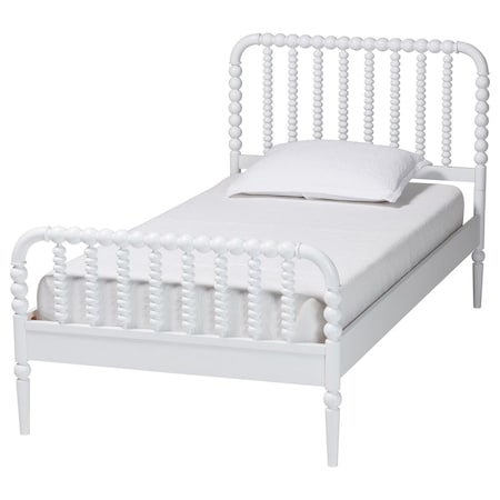 Baxton Studio Lucera Mid-Century White Twin Size Bobbin Bed 257-14013-ZORO