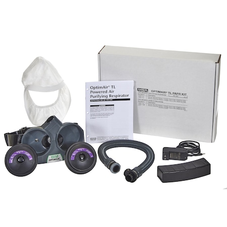 Msa Safety Powered Air Purifying Respirator, OptimAir TL Kit, Low Profile Hood, HE Filters, Extended Battery 10214805