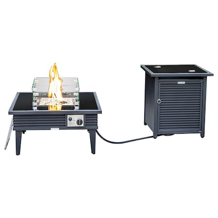 Leisuremod Walbrooke Patio Square Fire Pit and Tank Holder with Slats Design, Black WBLS-27-20-GL