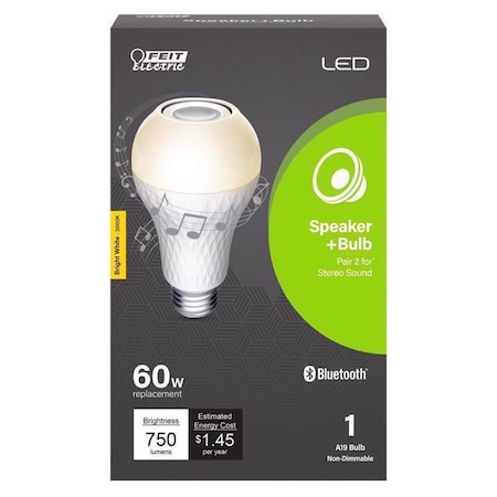 Feit Electric Feit A19 E26 (Medium) LED Speaker Bulb Bright White 60 Watt Equivalence 1 pk BTOM60/5CCT/CA