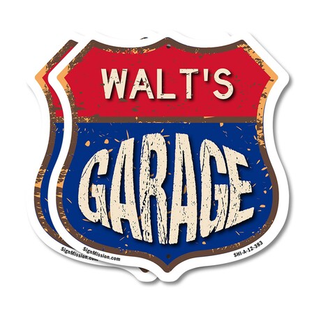 Signmission Walt's Garage, 12 inch X 12 inch, Plastic Sign, 2PK SHI-P-2PACK-12-383-WALT
