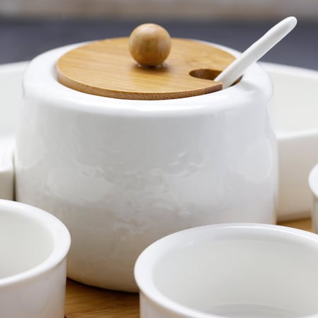 Elama Signature 8 Piece Appetizer Serving Set with 4 Serving Dishes and Center Condiment Server EL-159