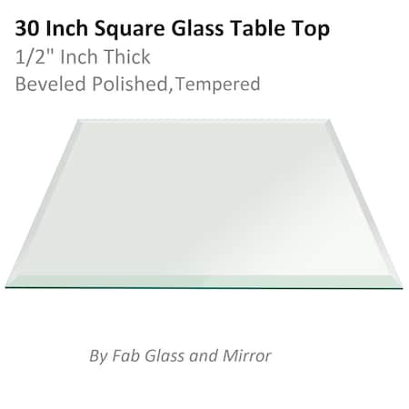 Fab Glass And Mirror 30in Square 1/2in in Thick Tempered Bevel Polish Edge Radius Corners Glass Table Top Clear 30SQR12THBEAN